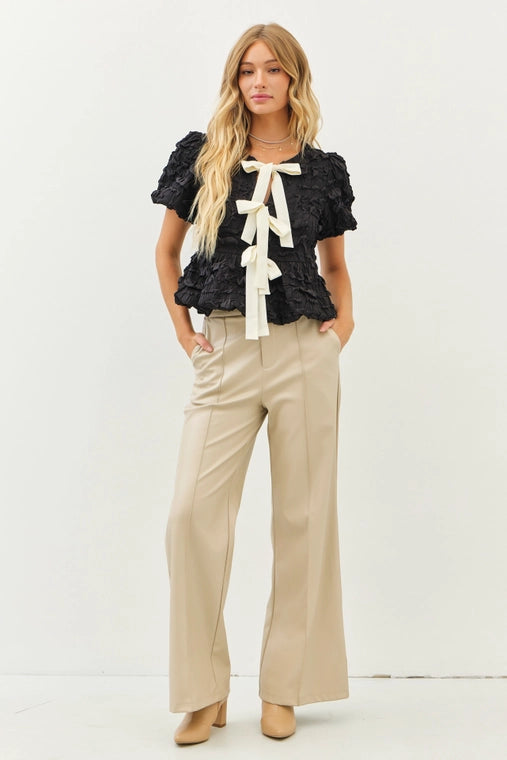 Belladonna Bubble Peplum Blouse with Contrast Bows