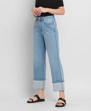 Mercy Super High Rise Deep Cuff Baggy Straight Cropped Jeans