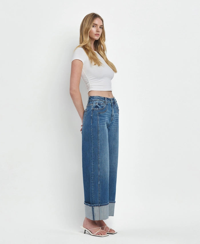 Stetson Super High Rise Baggy Wide Cuffed Ankle Jeans