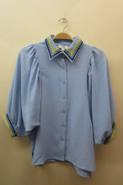 Erina Embroidered Collared Button Front Bouse Top