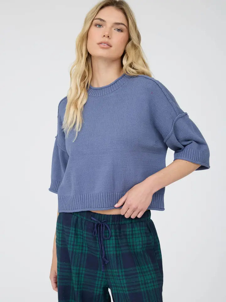 Cora Exposed Seam Drop Shoulder Half Sleeve Sweater Knit Top