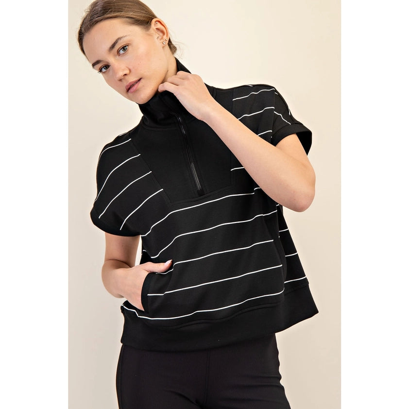 Ashton Luxe Quarter Zip Mock Neck Short Sleeve Pullover Lounge Top