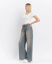 Flower-Child High Rise Elastic/Tie Baggy Wide Leg Jeans