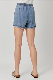 Trula Tencel Frayed Detail Washed Shorts-Denim