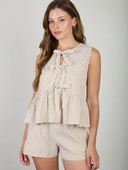 Cynthia Stripe Front Tie Sleeveless Top and Shorts Set