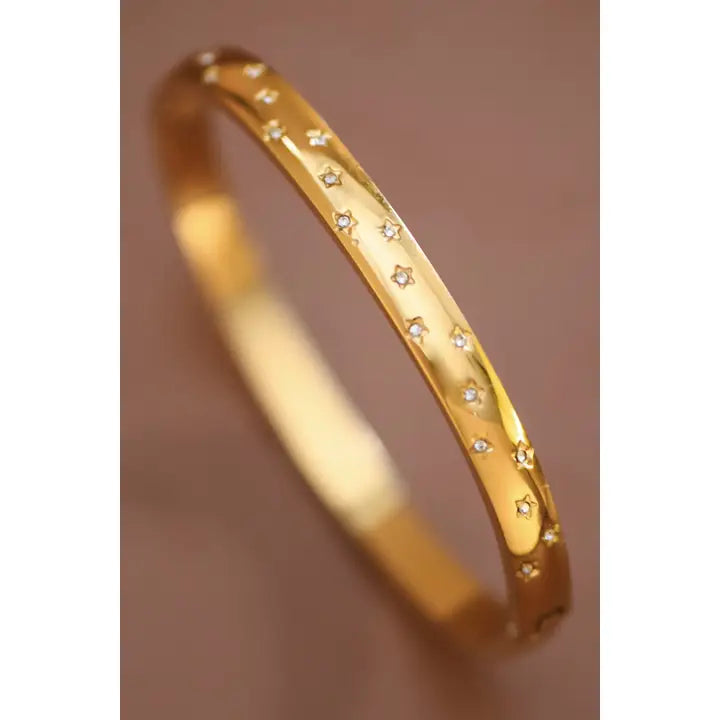 18K Gold Plated Waterproof Stainless Steel Hinged Bangle Bracelet