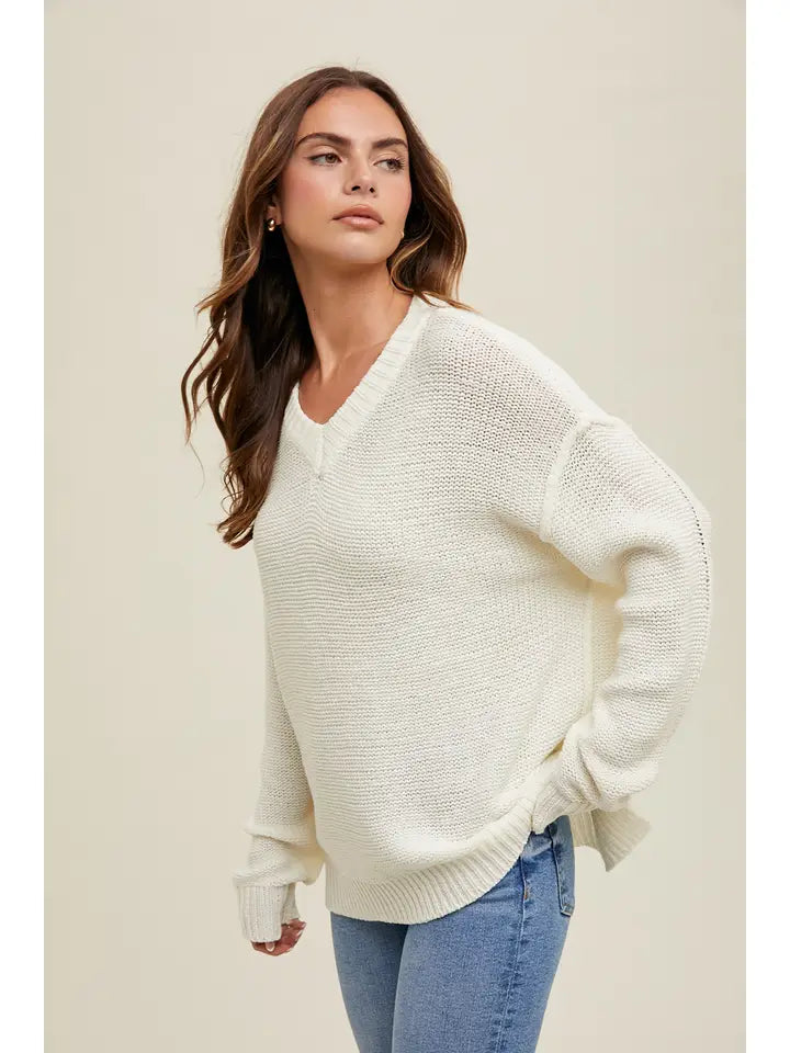 Mylonee V-Neck Sweater with Raw Edge Details