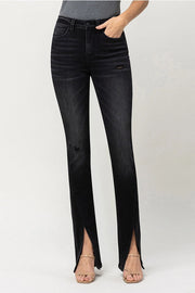 Reville High Rise Slanted Slit Slim Bootcut Black Jeans