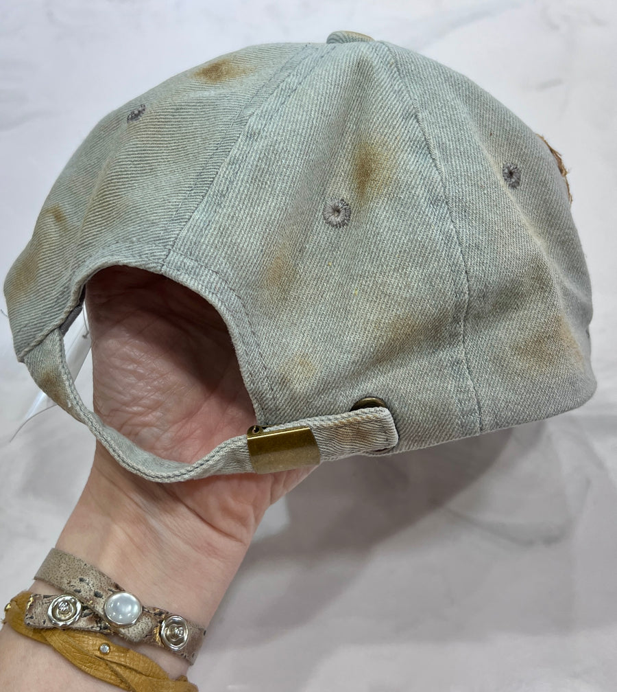 "Fancy" Distressed Baseball Cap, Handmade by A Rare Bird