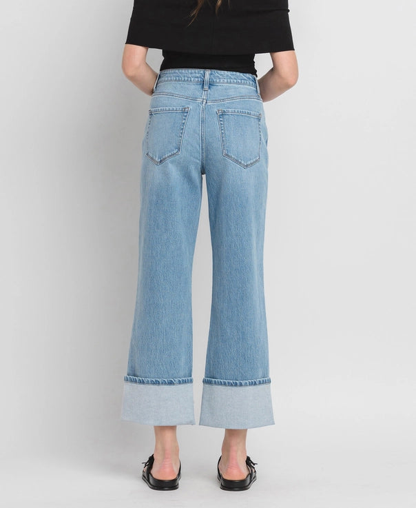 Mercy Super High Rise Deep Cuff Baggy Straight Cropped Jeans