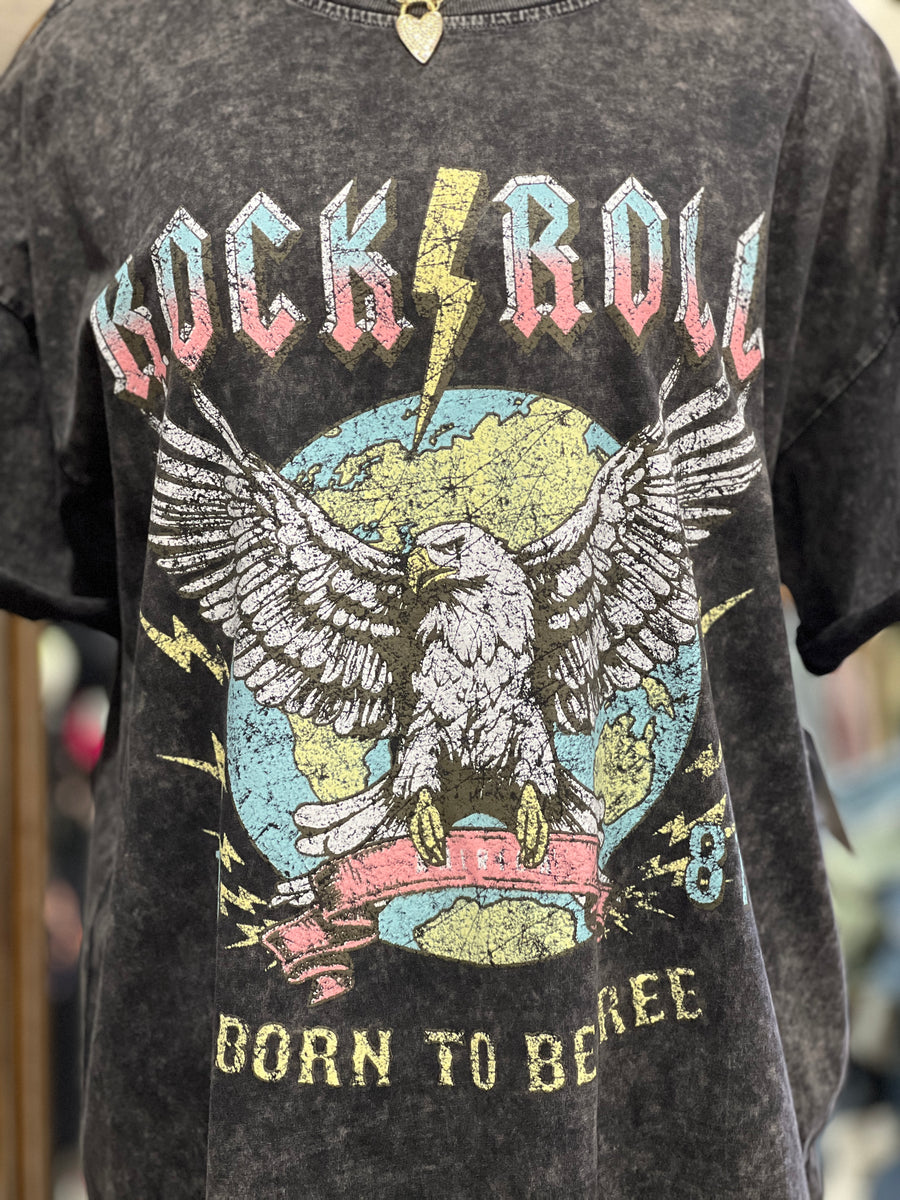 Rock n' Roll "Born To Be Free" 1981 Vintage Eagle Short Sleeve Snow Dye Tee