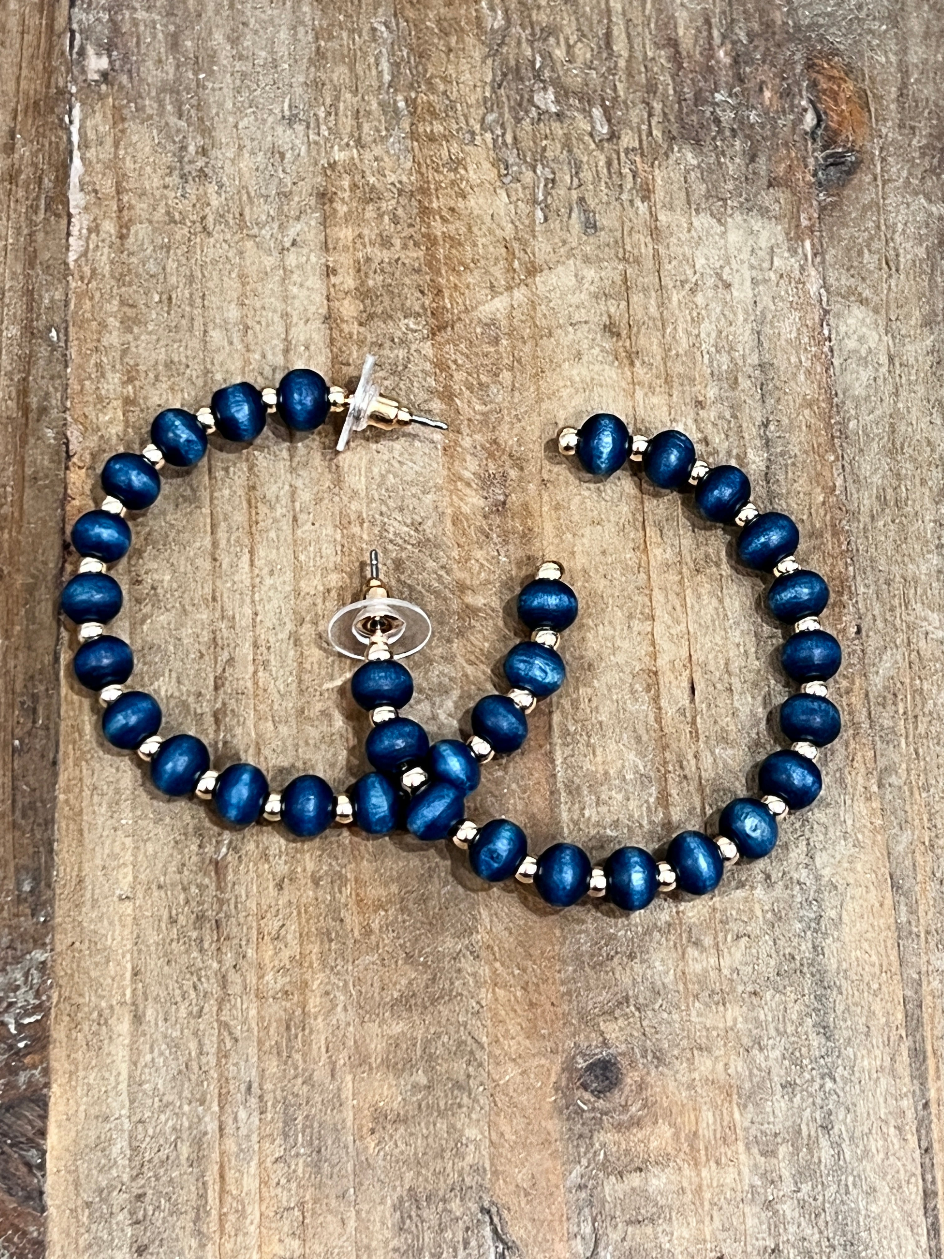 Wooden Beaded Hoop Earrings