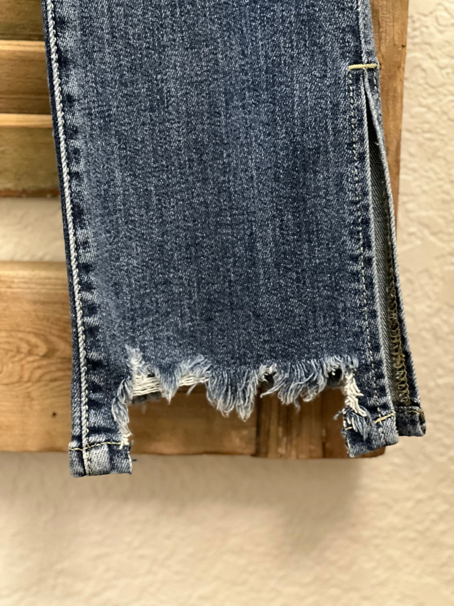 Amore' Mid Rise Baby Bootcut Sharkbite Jeans with Side Splits