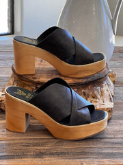 Presley Criss-Cross Slide Heeled Wooden Platform Sandal