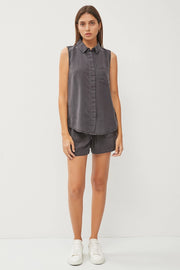 Maude Sleeveless Tencel Button Down Collared Top