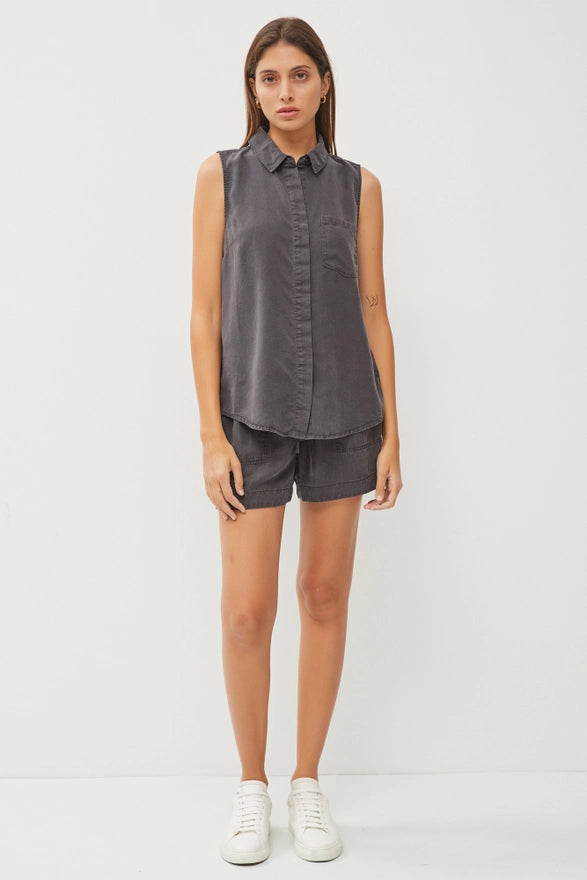 Maude Sleeveless Tencel Button Down Collared Top