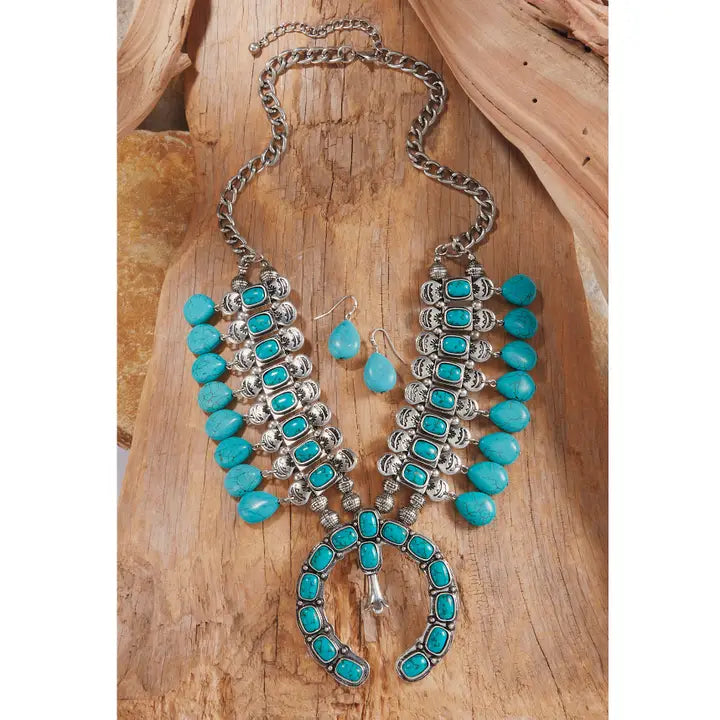 Squash Blossom Necklace and Teardrop Earring Set