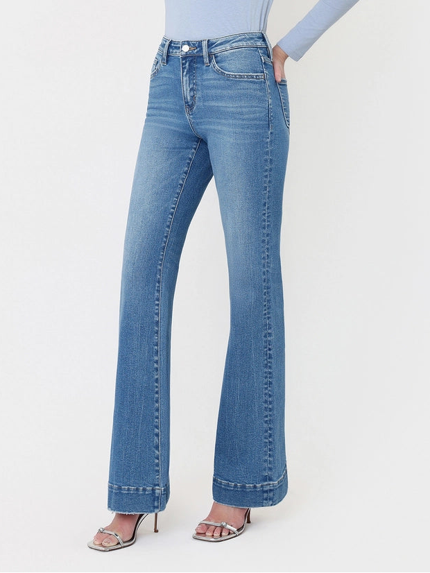 Let's Go Girl High Rise Trouser Hem Relaxed Flare Jeans