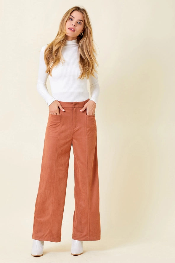 Genevieve High Rise Straight Leg Suede Pant