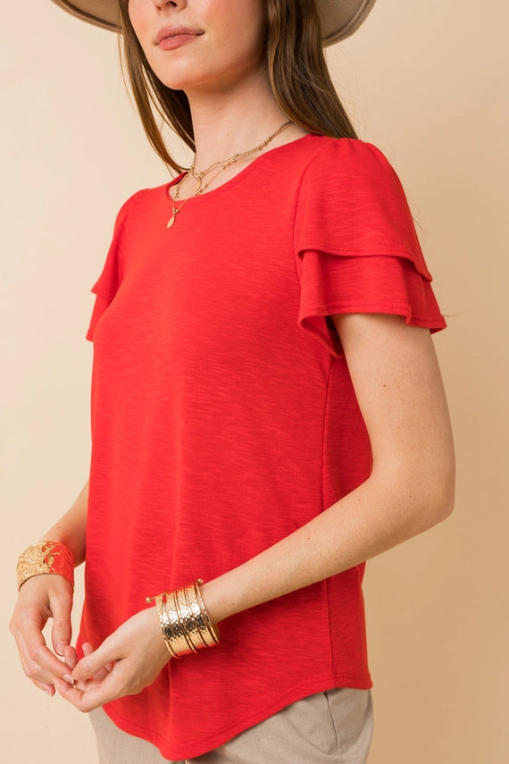 Celia Double Ruffle Short Sleeve Crew Neck Top