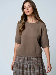 Cole Raw Edge Half Sleeve Sweater Knit Top