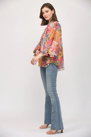 Adrienne Puff Sleeve Button Down Chiffon Blouse