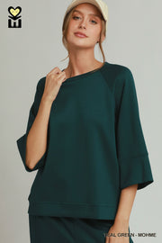 Luxeknit On-The-Go Raglan Half Sleeve Crew Neck Pullover Top