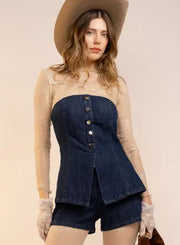 Not My First Rodeo Denim Bustier Top