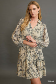 Twiggy Cream Floral Long Sleeve Mini Dress
