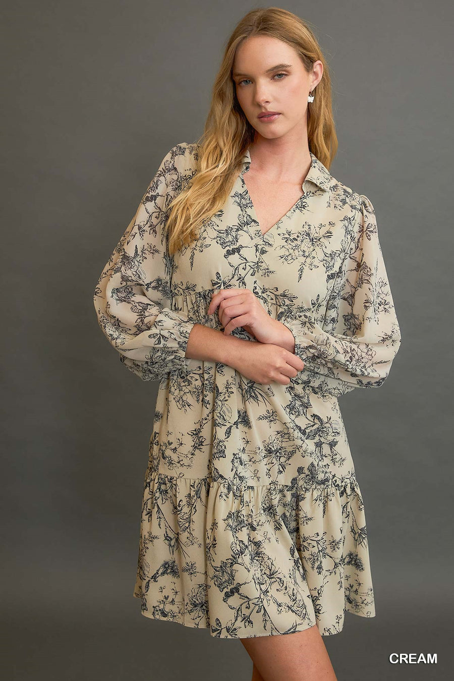 Twiggy Cream Floral Long Sleeve Mini Dress