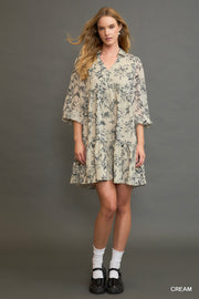 Twiggy Cream Floral Long Sleeve Mini Dress