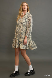 Twiggy Cream Floral Long Sleeve Mini Dress