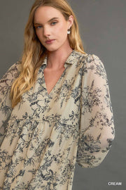 Twiggy Cream Floral Long Sleeve Mini Dress