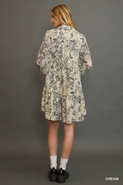 Twiggy Cream Floral Long Sleeve Mini Dress