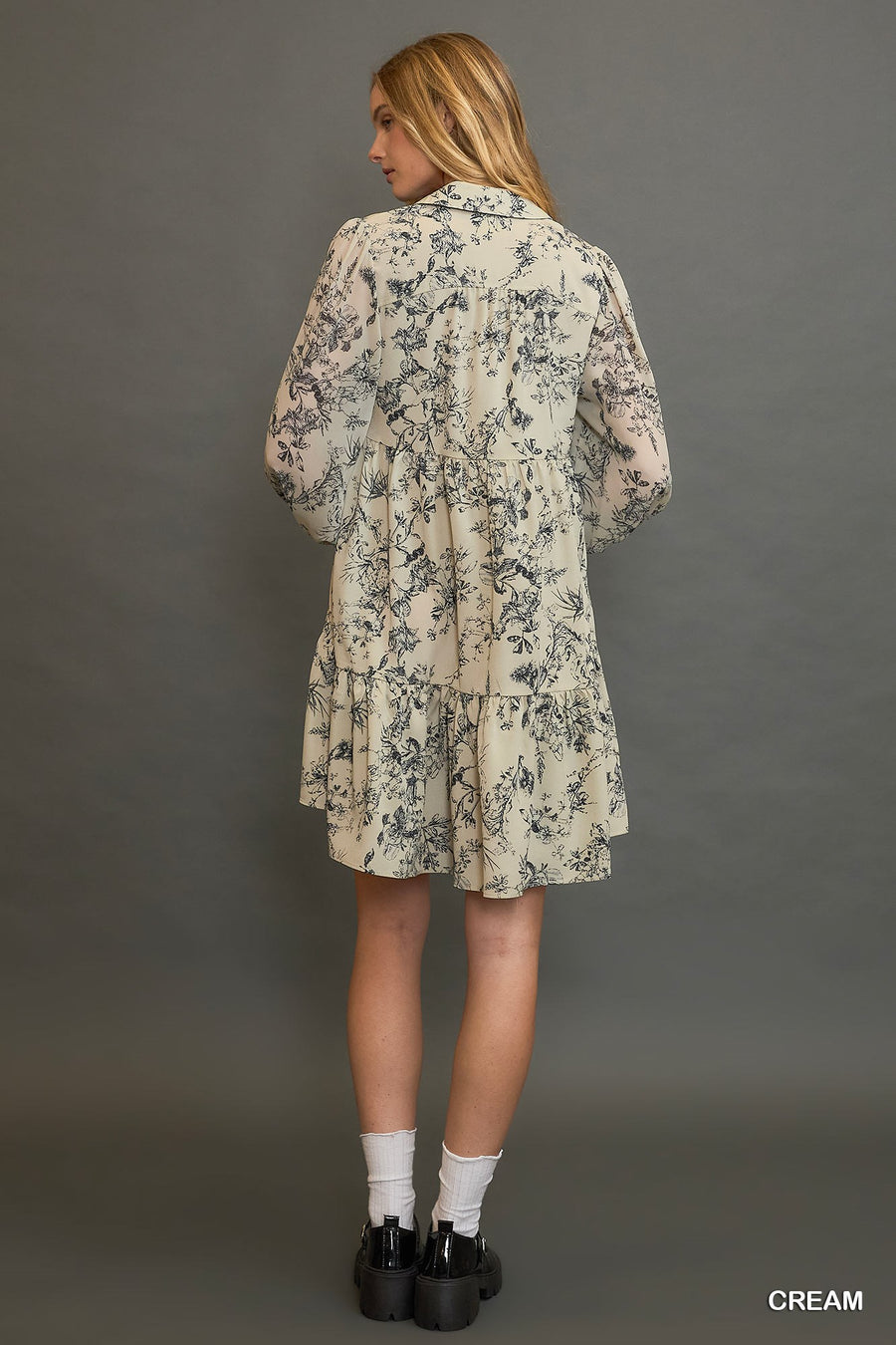 Twiggy Cream Floral Long Sleeve Mini Dress