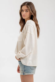 Rhianna Split Neck Solid "Inside Out" Knit Top