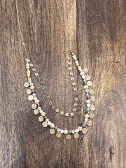 Double Layered Stone & Disc Necklace