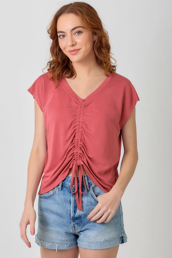 Demi Front Drawstring Rouched Modal Top