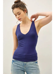 Nell V-Neck Racerback Basic Knit Tank Top