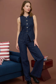 Bree High Waist Pintuck Seam Wide Leg Denim Pants