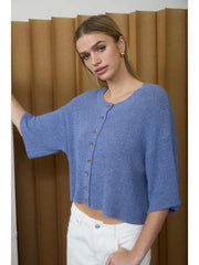 Cardi-Blue Short Sleeve Knit Cardigan