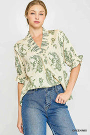 Romantic Paisley Smocked V-Neckline Top