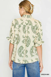 Romantic Paisley Smocked V-Neckline Top