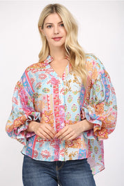 Aidyn Puff Sleeve Button Down Chiffon Blouse