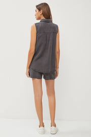 Maude Sleeveless Tencel Button Down Collared Top