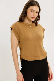 Joleigh Hi-Low Sweater Vest with Side Buttons