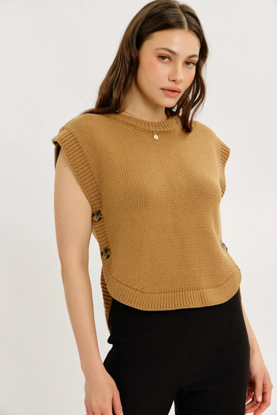 Joleigh Hi-Low Sweater Vest with Side Buttons