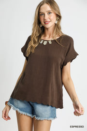 Miranda Scallop Edge Linen Blend Top