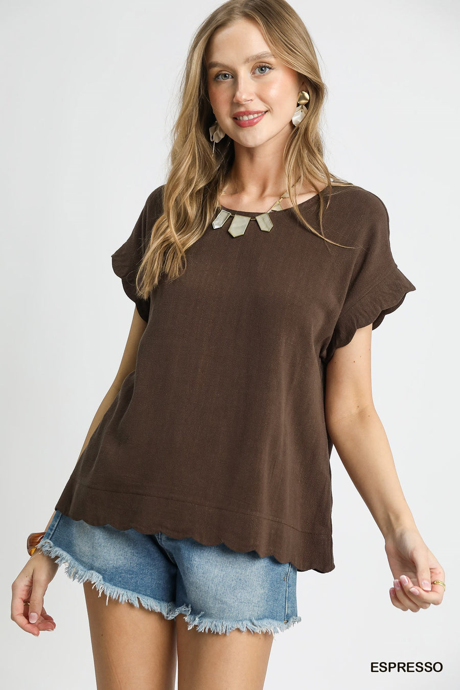Miranda Scallop Edge Linen Blend Top