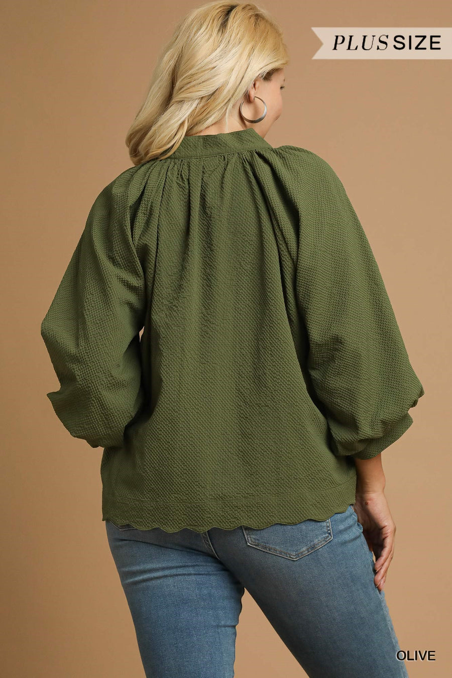 LaShea Puff Sleeve V-Neck Textured Blouse Top